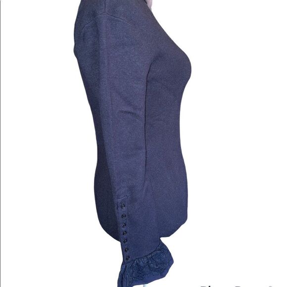 Soft Surroundings Navy Blue Turtle Neck with Button/Lace Cuffs - Picture 3 of 12